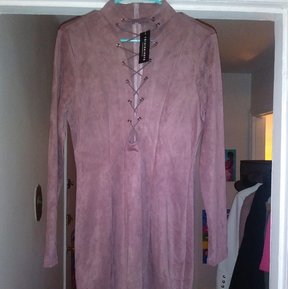 Faux suede mini dress